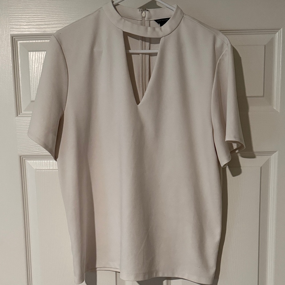 Ann Taylor Cream Blouse with Keyhole Neckline
